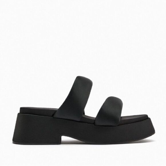 Zara Black Padded Strap Platform Chunky Sandals Shoes Size 10 - Picture 3 of 10